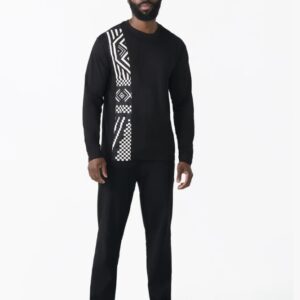 Man wearing Addo men’s T-shirt with colorful appliqué design