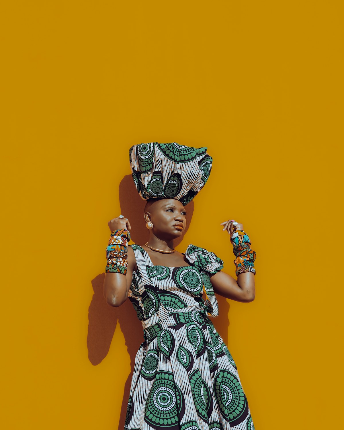 Emerald Circle Ankara Dress with Headwrap