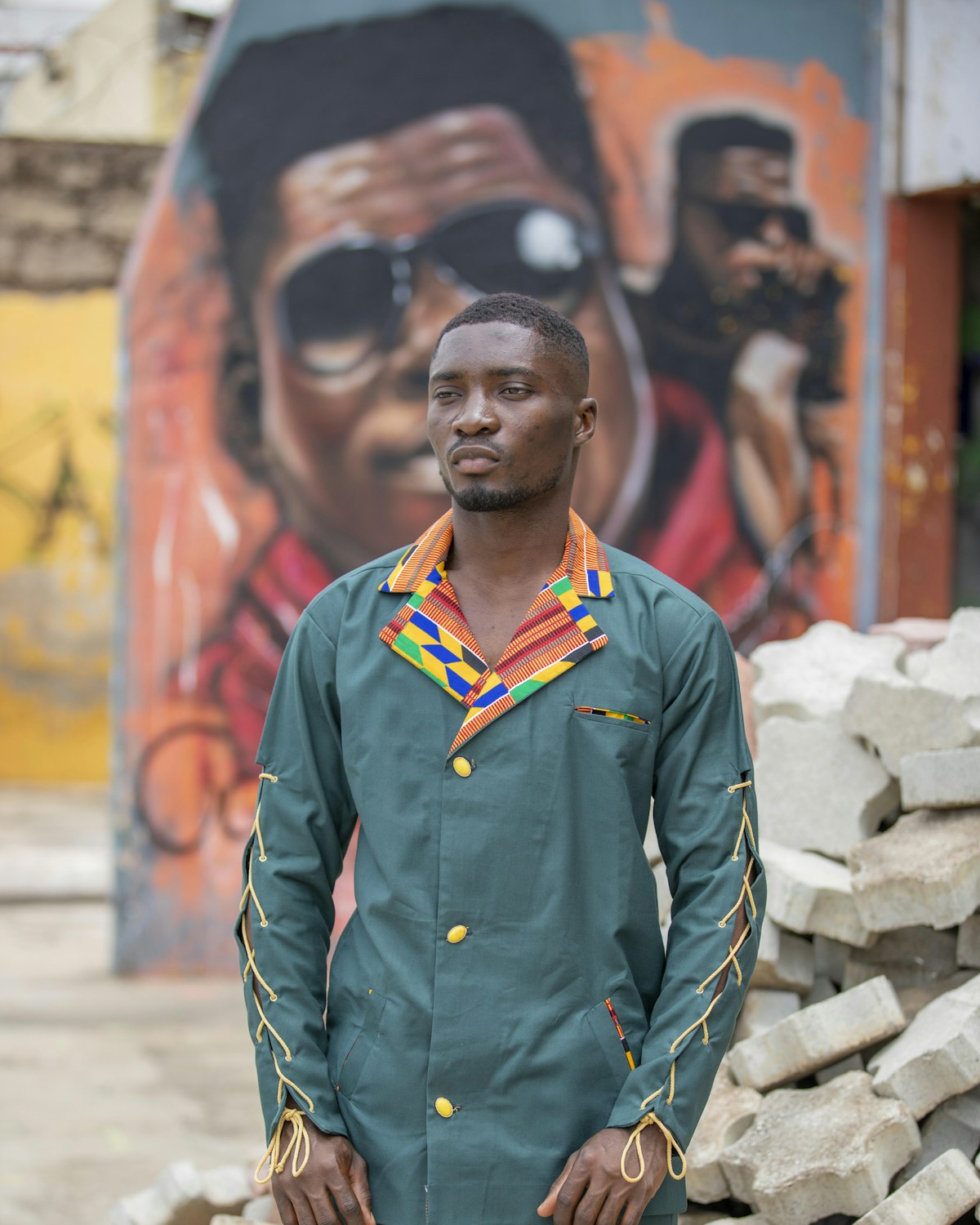 Kente-Trim Safari Suit